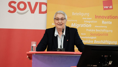 Die stellvertretende DGB-Vorsitzende Elke Hannack bei ihrer Rede.