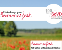Mohnfeld mit handschriftlichem Text "Einladung zum Sommerfest, 100 Jahre Ortsverband Höchst"